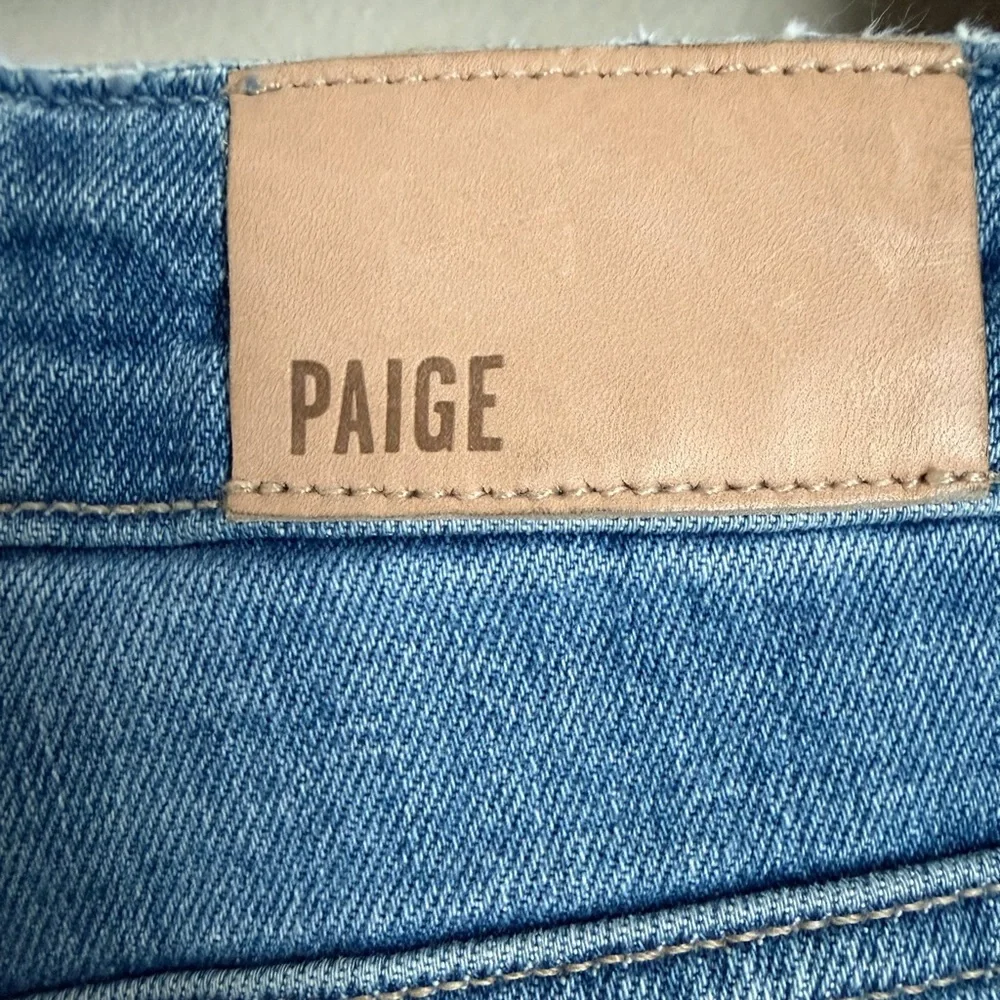 PAIGE Light Blue Straight Leg Jeans with Knee Rip